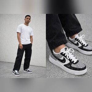 Custom Nike Air Force 1 '07 Black & Silver Rhinestone – Men’s Statement Sneakers